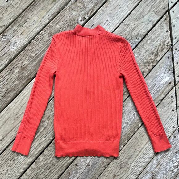 Lauren Ralph Lauren Women's Orange Ribbed Knit Snap Front Sweater Size M - Picture 2 of 6